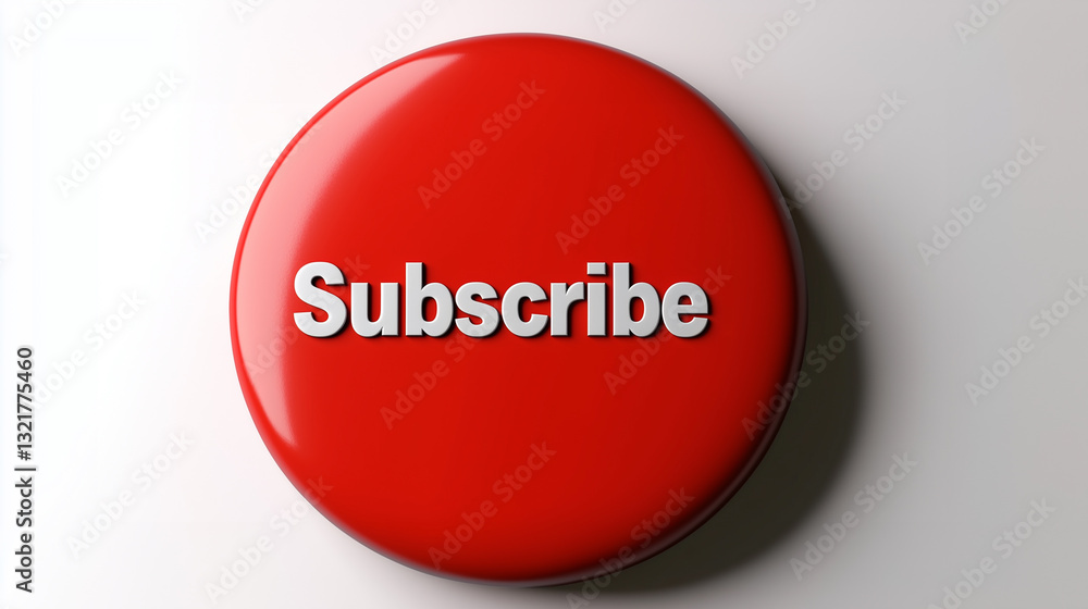 A vibrant red circular button with the word Subscribe prominently displayed, representing calls to action and engagement