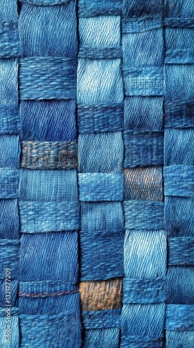 Intricate Blue Woven Fabric Showcasing Texture and Craftsmanship in Textile D...