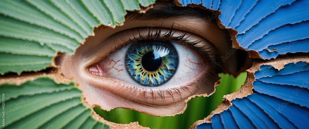 Human eye looking through a hole