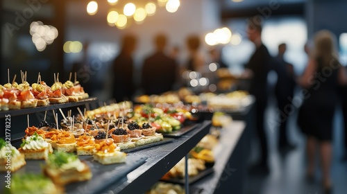 Elegant appetizers adorn a buffet table, symbolizing sophistication and social gatherings. Ideal for event planning, catering, and corporate events promotion.