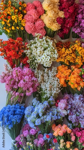 Beautiful Display of Assorted Flowers in Vibrant Colors at a Florist Shop Dur...
