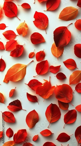 Colorful Autumn Leaves Scattered on a White Surface Celebrating the Change of...