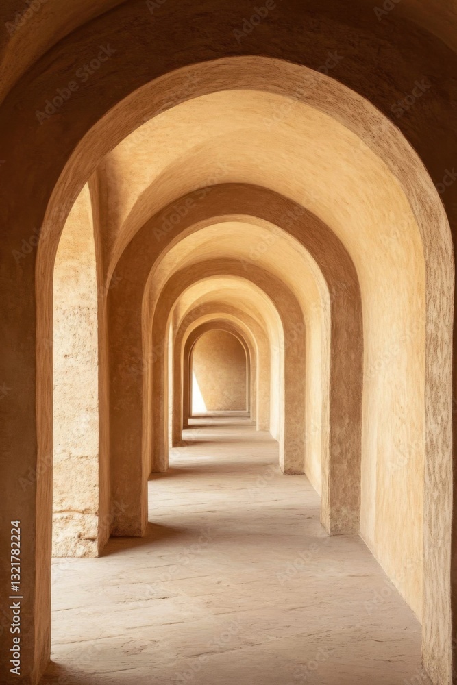 Softly glowing arches create a serene corridor in ancient stone, inviting exploration through the rich historical atmosphere at a prestigious heritage site Softly glowing arches create a serene corridor in ancient stone, inviting exploration through the rich historical atmosphere at a prestigious heritage site