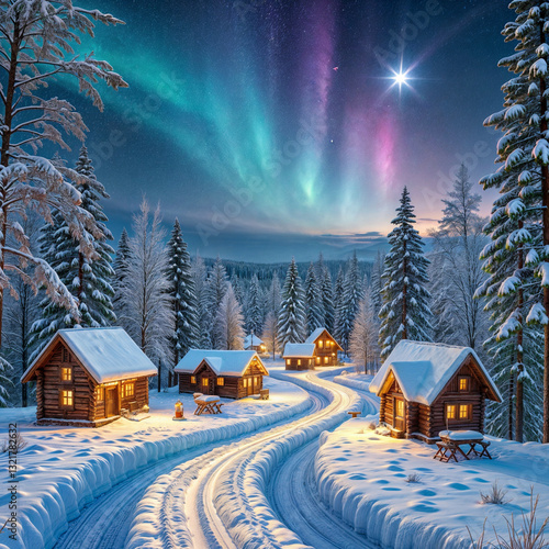 Winding Road Winter Cabins Aurora Tranquility