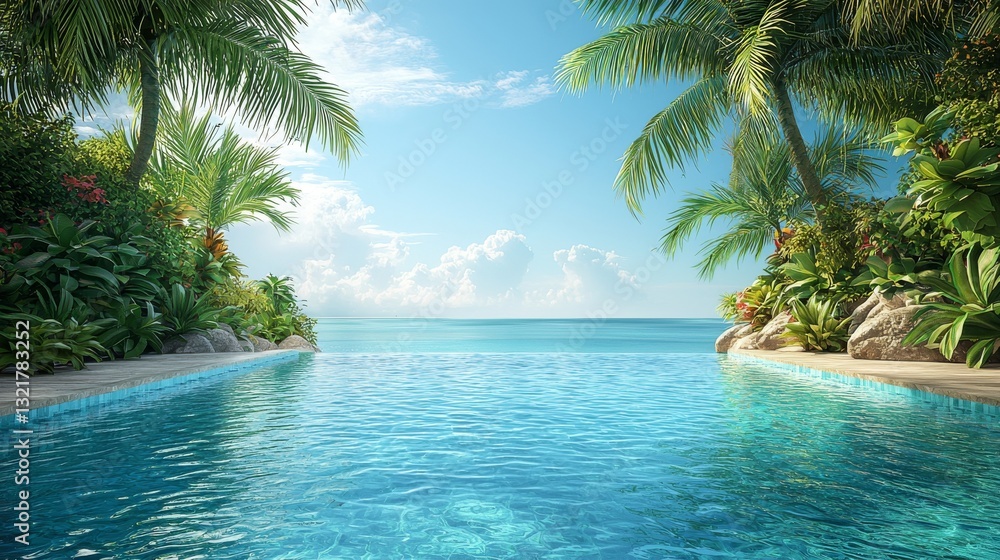 Obraz premium Idyllic Tropical Paradise: Infinity Pool Overlooking the Serene Ocean Horizon