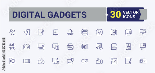 Digital Gadgets icon collection. Contains such icons as smart device, smart, smart gadget, device, gadget, tech. Tech Gadgets icon set. Conceptual pictogram and infographic.