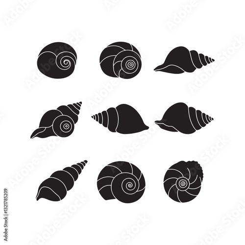 seashell and mollusk silhouette vector icon set ocean conch scallop spiral shell clipart design