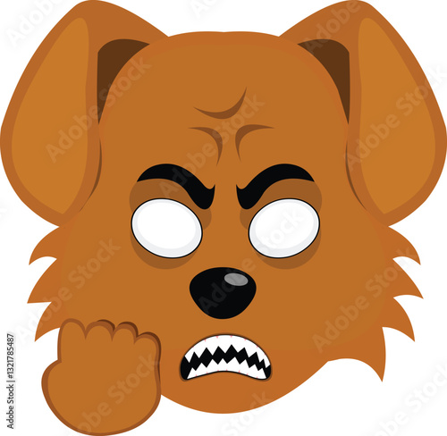 vector illustration emoji character face dog cartoon, with white eyes of angry expression concept, sharp teeth and hand revenge gesture