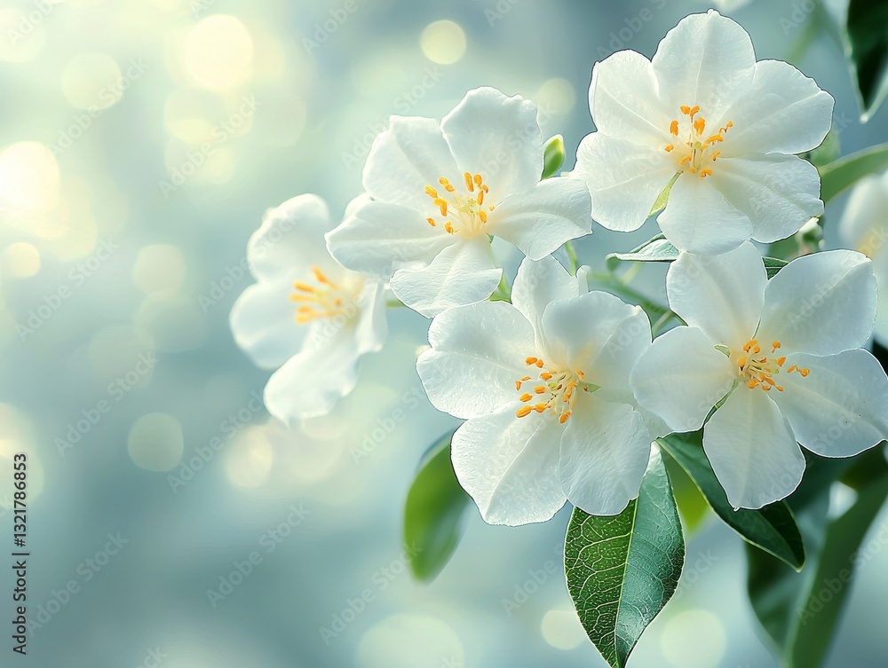 Obraz premium Delicate White Flowers with Soft Lighting and Bokeh Background Design