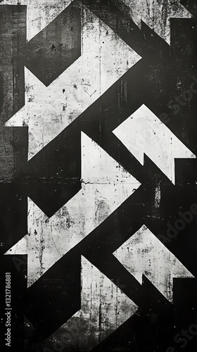 Bold Black and White Geometric Pattern With Arrows on a Textured Background