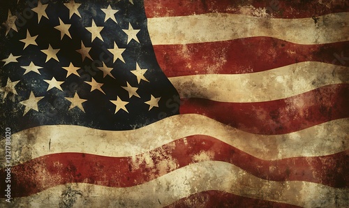 A vintage faded depiction of the waving stars and stripes flag
