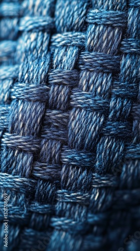 Intricate Blue Woven Fabric Showcasing Texture and Craftsmanship in Textile D...