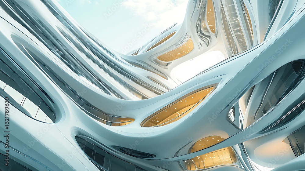 Glass facades and organic curves in futuristic architecture high resolution picture Glass facades and organic curves in futuristic architecture high resolution picture