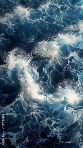 Waves Crashing Against the Ocean Surface Creating White Foam Patterns During ...