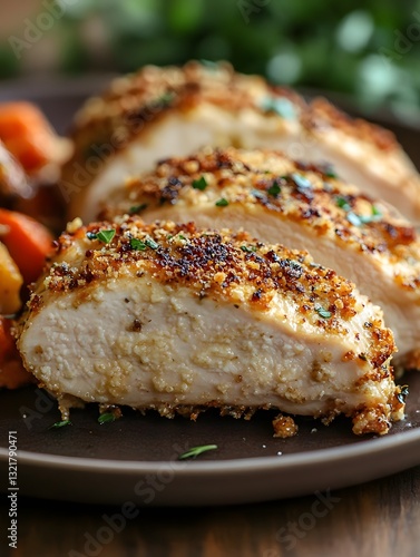 Wallpaper Mural Crispy baked chicken with vegetables garnished on a plate, selective focus Torontodigital.ca