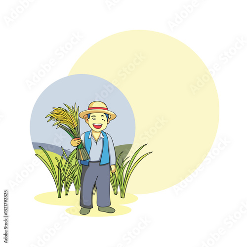 Vector farmer man carrying rice harvest
