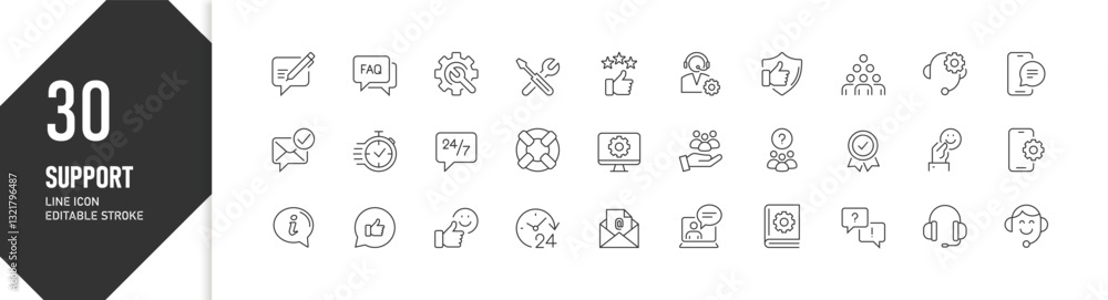 30 Customer support service icons set, editable stroke, business assistance and help concept 30 Customer support service icons set, editable stroke, business assistance and help concept