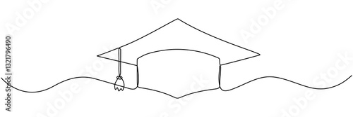 Graduation cap continuous line drawn. Education hat. Vector illustration isolated on white.	