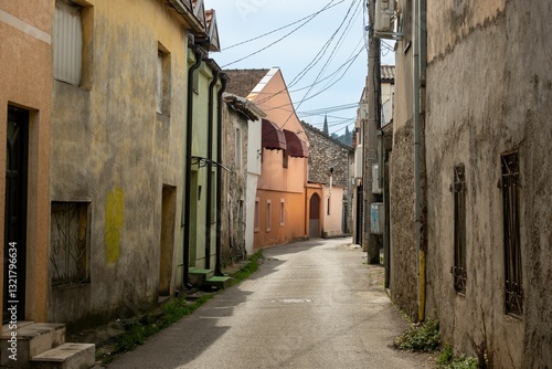 Narrow European Street with Colorful Buildings