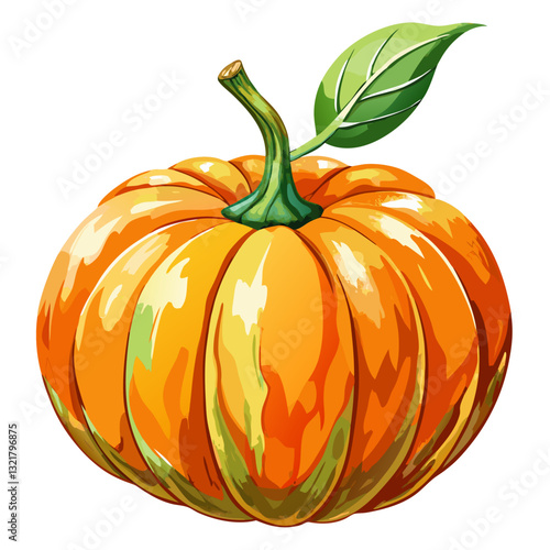 Watercolor Vibrant Orange Pumpkin with Stem and Delicate Texture. Perfect for: Fall, Halloween, Thanksgiving
