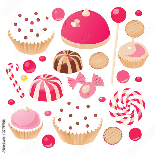 Adobe IlluCandy set. Sweet desserts chocolate candies, marshmallow and dragee jelly. Chocolate cookies cupcakes, lollipop sweet food set
strator Artwork
