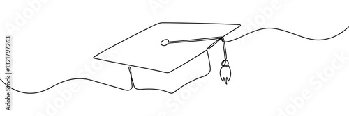 Graduation cap continuous line drawn. Education hat. Vector illustration isolated on white.	