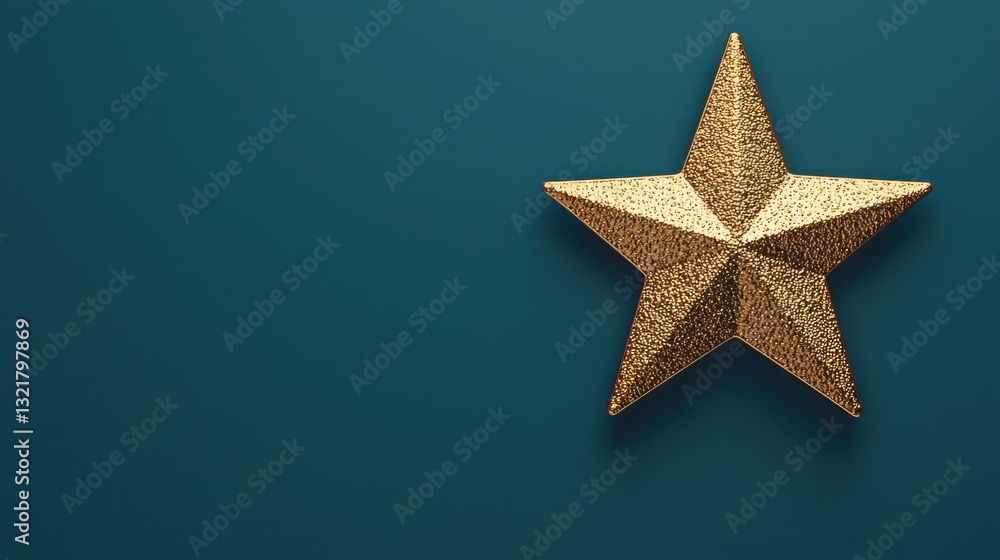 Fototapeta premium Golden Star Decoration Against Teal Background for Holidays or Celebratory Events