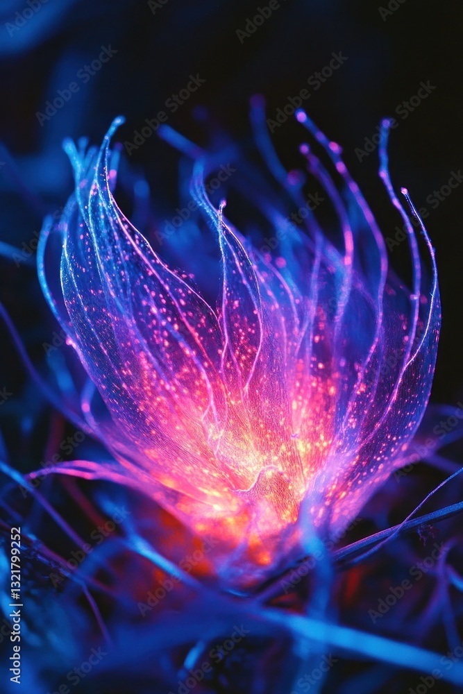 Obraz premium Bioluminescent flower glowing in the dark night