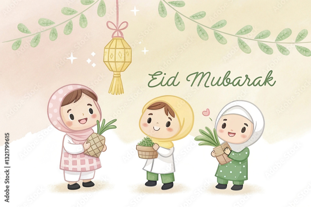 Cute children sharing gifts during Eid celebration Cute children sharing gifts during Eid celebration