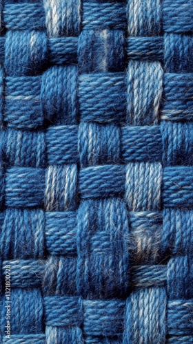 Intricate Blue Woven Fabric Showcasing Texture and Craftsmanship in Textile D...