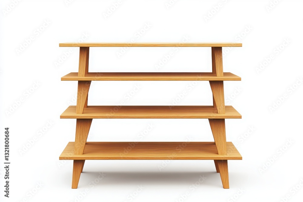 A mid-century modern bookshelf with tapered wooden legs, light wood finish and simple shelf dividers isolated on white background A mid-century modern bookshelf with tapered wooden legs, light wood finish and simple shelf dividers isolated on white background