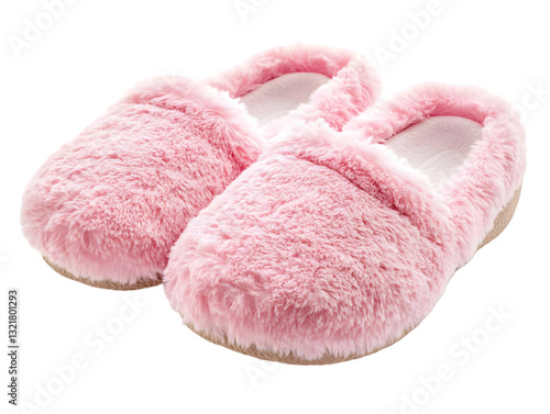 Cozy pink slippers made of soft, fluffy material perfect for relaxing at home.