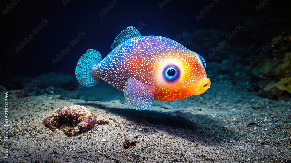Colorful Cartoon Fish Swimming in Underwater Scene with Coral Sand Colorful Cartoon Fish Swimming in Underwater Scene with Coral Sand