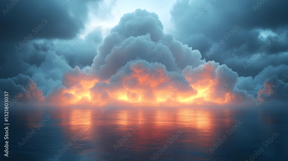 Fototapeta premium Dramatic Sunset Cloudscape Over Calm Ocean