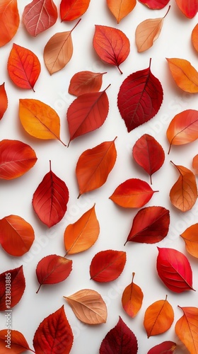 Colorful Autumn Leaves Scattered on a White Surface Celebrating the Change of...