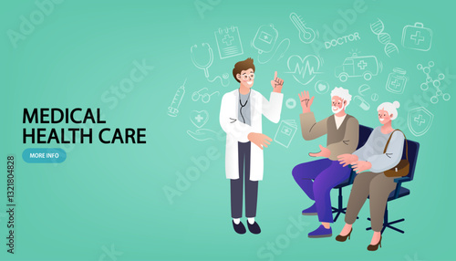 doctor providing medical care and consultation to a senior couple using a digital tablet. concept of modern healthcare, geriatric medicine, and technology.
