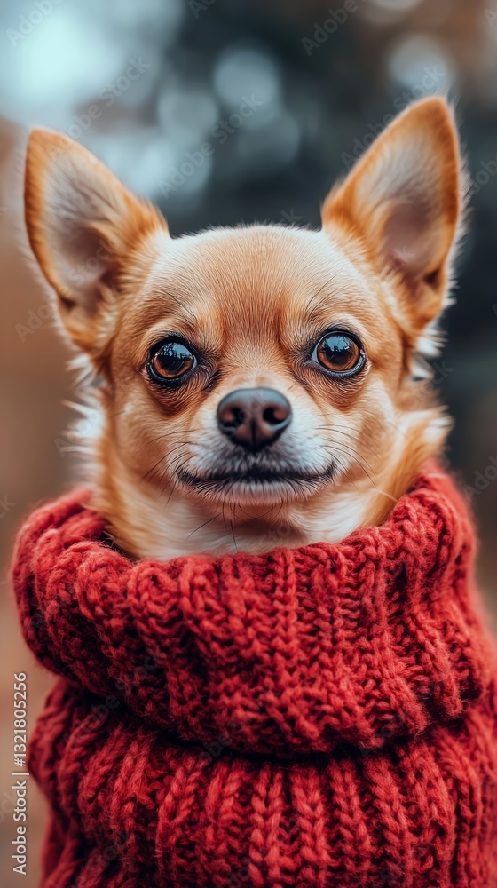Yorkshire Terrier With Red Scarf Posing for a Close-Up Portrait on a Chilly Day Yorkshire Terrier With Red Scarf Posing for a Close-Up Portrait on a Chilly Day