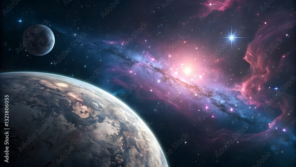 Fototapeta premium Stunning Cosmic Scene with Planets and Colorful Galaxy in Space