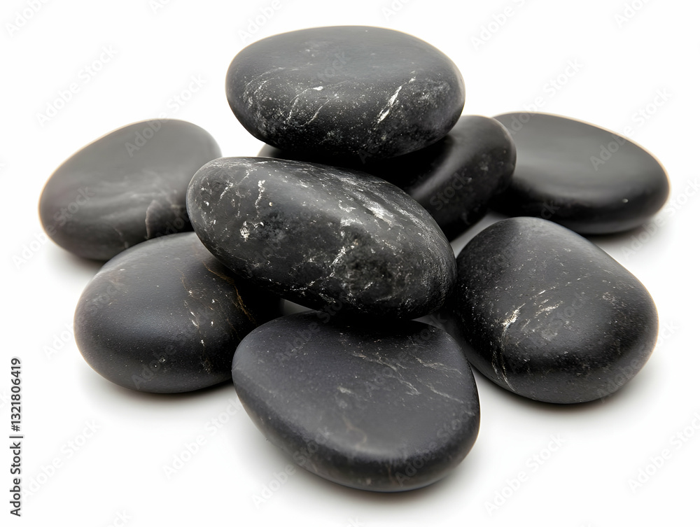 A collection of smooth black stones arranged artfully, perfect for decoration or relaxation. A collection of smooth black stones arranged artfully, perfect for decoration or relaxation.