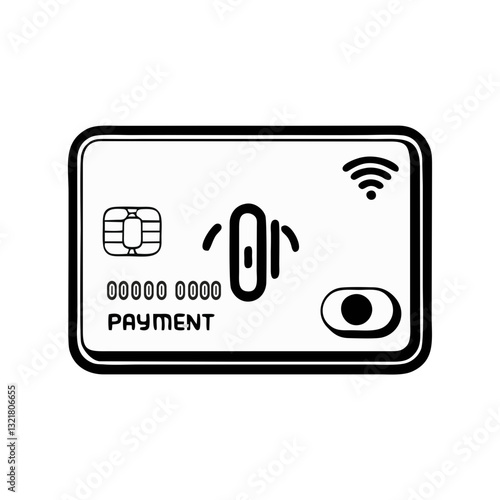 Minimalist Black and White Vector Illustration of a Credit Card with a Contactless Payment Symbol