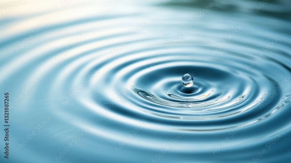 A single droplet creates concentric circles in clear blue water A single droplet creates concentric circles in clear blue water
