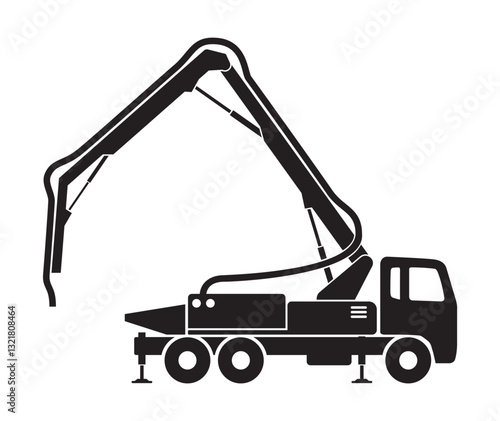 simple concrete cement pump truck construction vehicle silhouette side view icon symbol vector isolated on transparent background