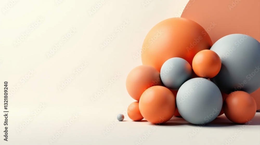 Fototapeta premium Abstract Composition of Smooth Spheres in Soft Peach and Gray Hues Against a Neutral Background