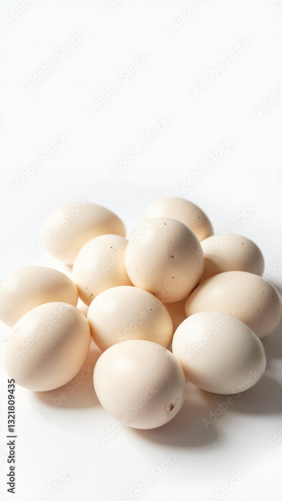Elegant Collection of Pristine Chicken Eggs on White Background for Culinary Promotions and Easter Celebrations Elegant Collection of Pristine Chicken Eggs on White Background for Culinary Promotions and Easter Celebrations