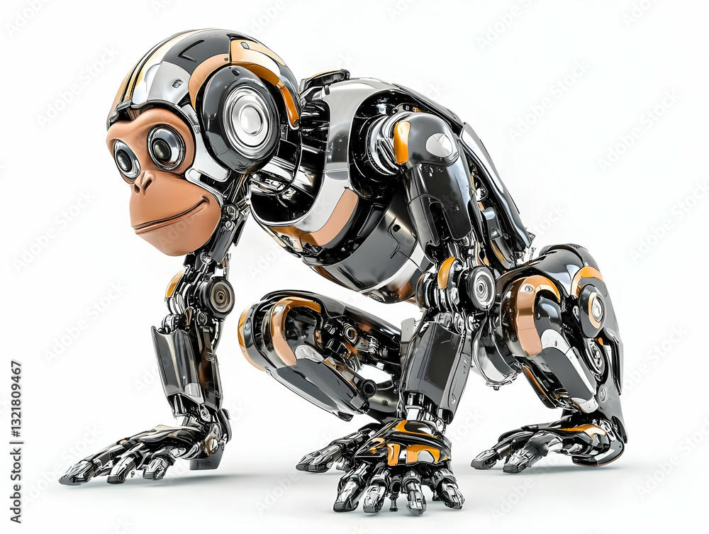 A futuristic robotic monkey model showcasing advanced engineering and design, emphasizing innovation and entertainment. A futuristic robotic monkey model showcasing advanced engineering and design, emphasizing innovation and entertainment.