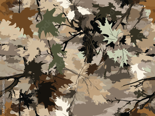 Vector camouflage pattern. Hunting camouflage seamless pattern. Tree barks and leaves hunting camo pattern for accessories.