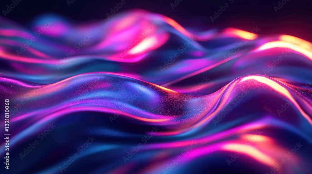 Obraz premium abstract wavy iridescent background with glowing neon colors. The flowing, dynamic design is a creative display