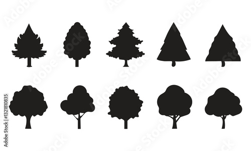 Tree set silhouette isolated on white background. Tree sign vector illustration design
