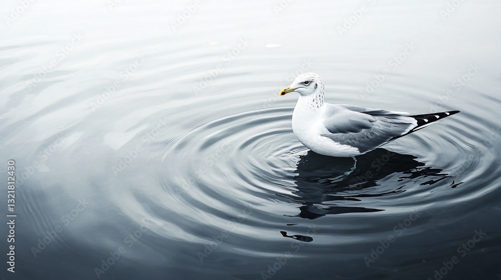 Professional Image of a Solitary Seagull Enjoying the Sea Water