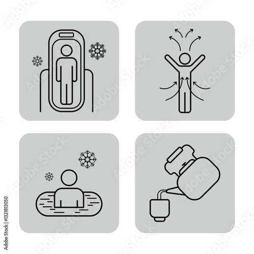 Obraz na płótnie Collection of health-related icons with various wellness therapies such as cryotherapy, hydrotherapy, and more. Methods to promote well-being and recovery concept w salonie